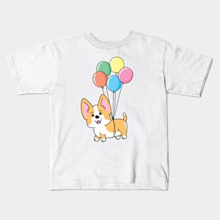 Corgi Flying Balloons Happy Kids T-Shirt